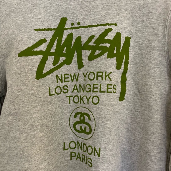 Stussy World Tour Crewneck
Sweatshirt - Grey/Green text 

Men’s Size S - Picture 1 of 5
